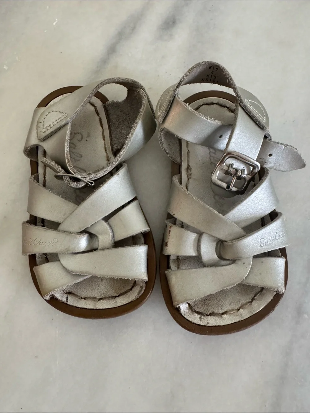 Salt Water Sandals by Hoy Metallic Silver Toddler Walker Sandals